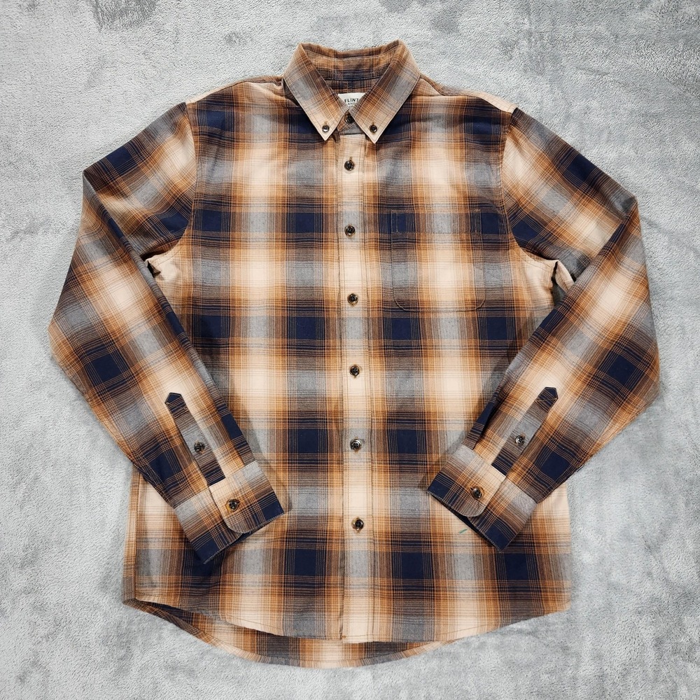 Flint And Tinder Shirt Mensโ Small Brown Huckberry Plaid Flannel Button Down